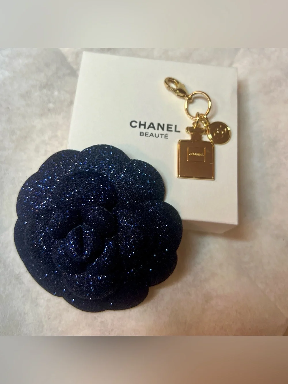 CHANEL Novelty Holiday 2025 Navy Sparkle Camellia Flower Pin